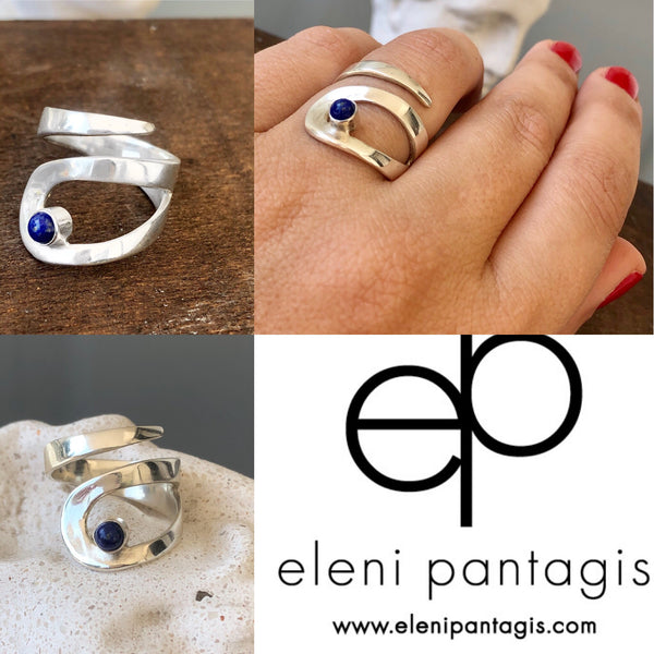Lapis lazuli ring,  silver adjustable ring, drop silver ring 