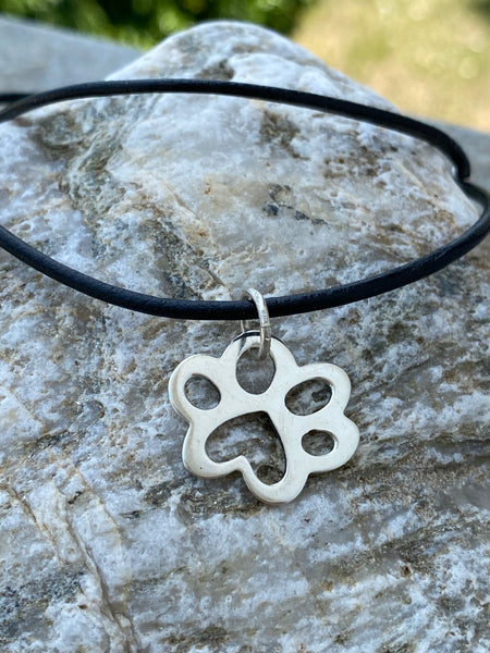 Dog paw necklace, handmade silver paw, dog paw necklace 