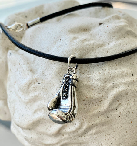 Boxing glove necklace, silver boxing glove 