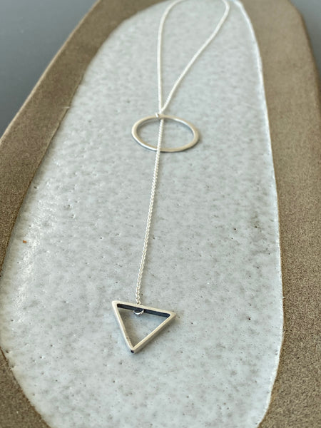 Circle and Triangle Lariat y necklace silver 