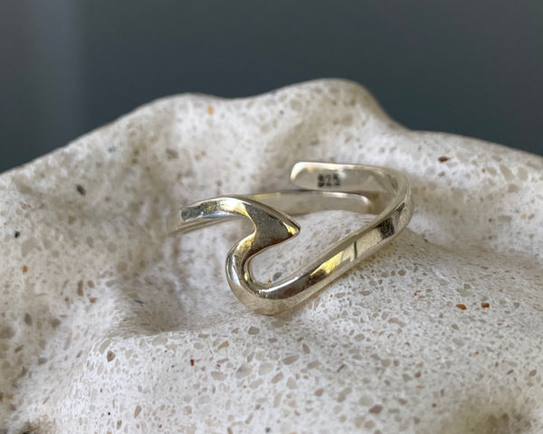 Ocean wave ring, silver ring adjustable, dainty silver ring