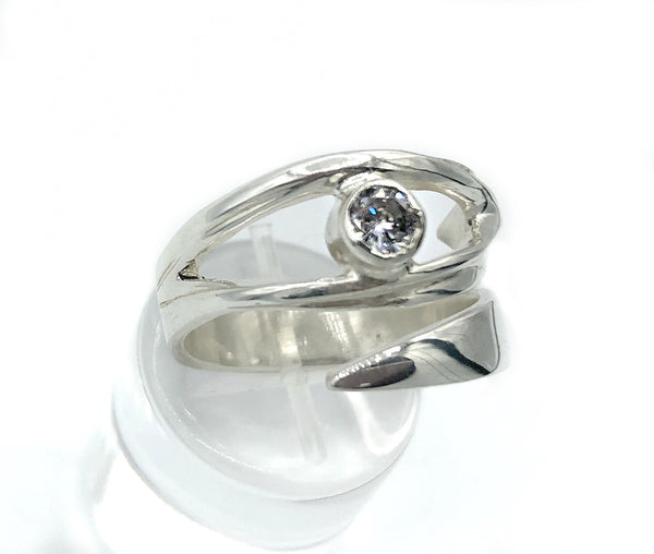 eye ring, silver eye ring, zircon ring, evil eye ring, silver eye ring with clear stone ring 