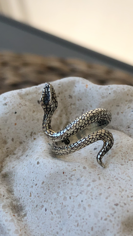 Silver snake ring, adjustable snake ring 