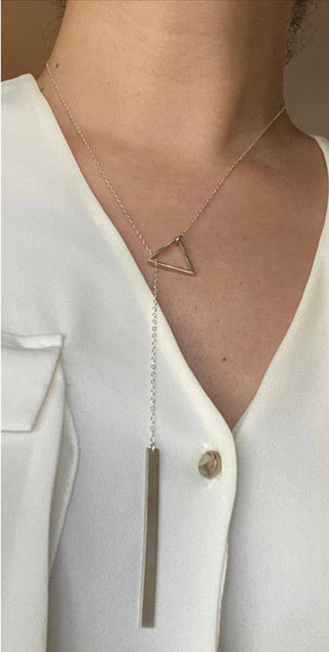 Triangle Lariat necklace silver triangle with rectangle 