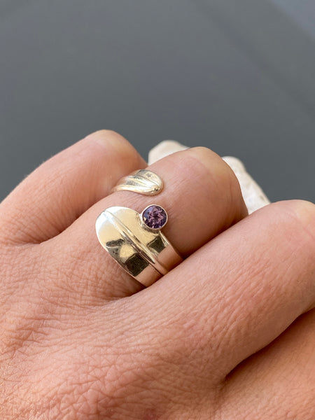 Purple gemstone ring silver, adjustable ring 