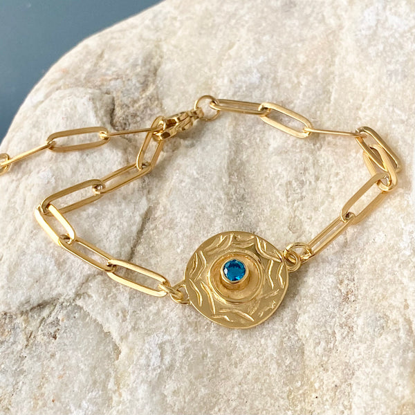 Evil eye bracelet gold handmade paperclip chain