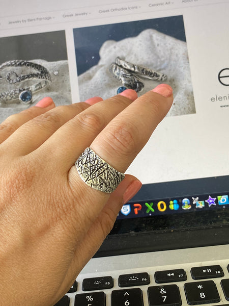 Wide silver ring, unique silver ring, textured silver ring 