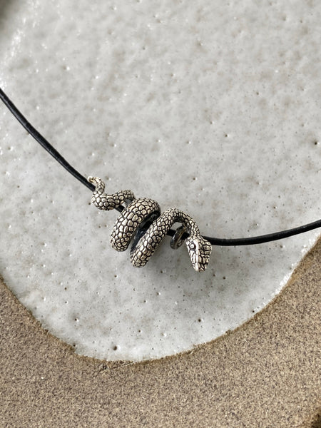 Silver snake necklace, Sterling silver snake pendant