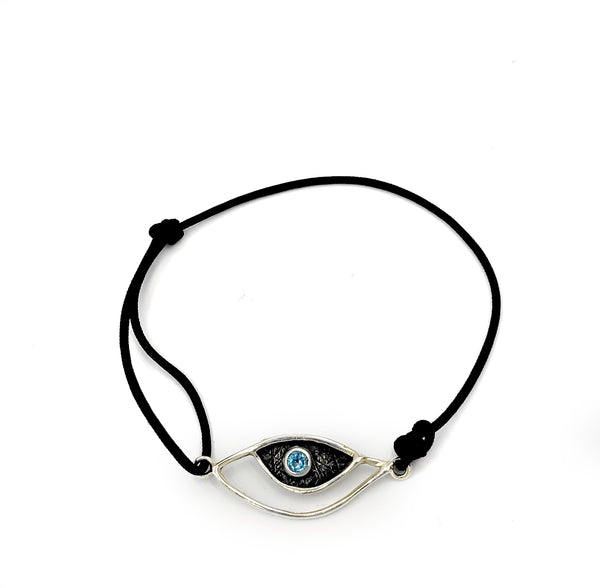 Evil eye bracelet, evil eye jewelry with blue topaz stone, evil eye bracelet 