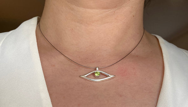 Evil eye necklace, evil eye with green gemstone jewelry 