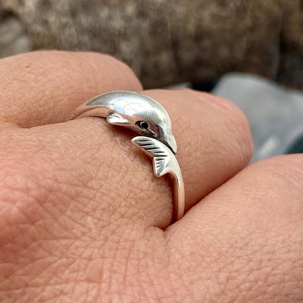 silver dolphin ring, handmade dolphin ring