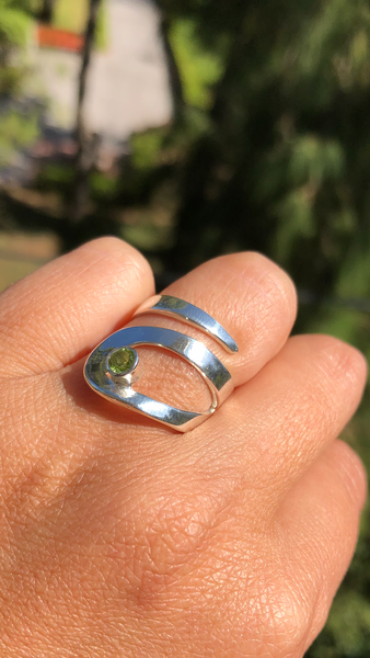 Peridot ring, silver peridot ring adjustable 