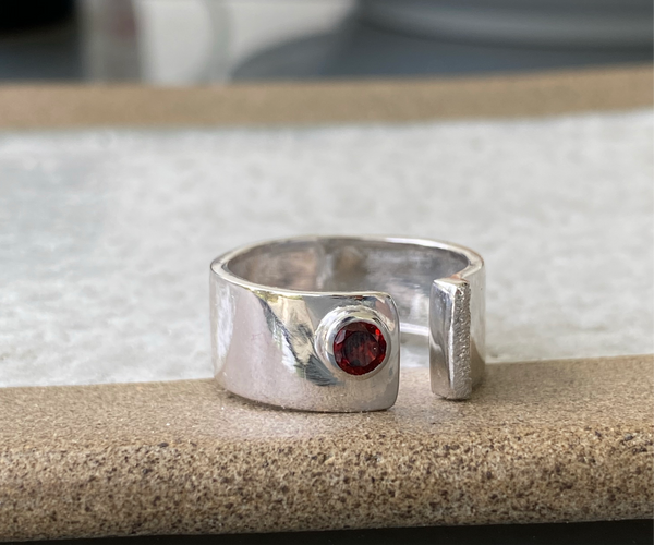 Red garnet silver ring adjustable January birthstone red stone ring 