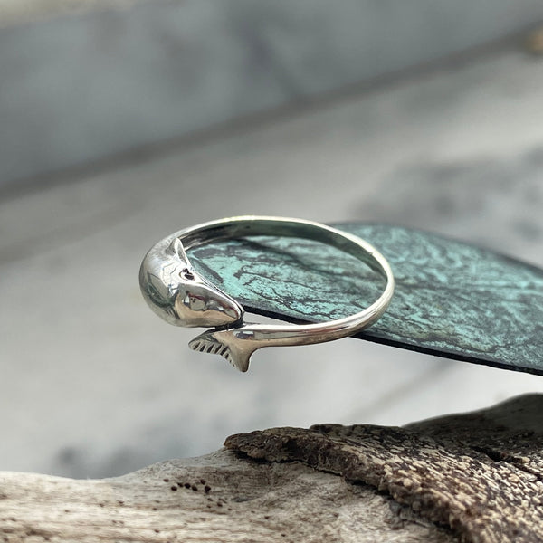 silver dolphin ring, handmade dolphin ring