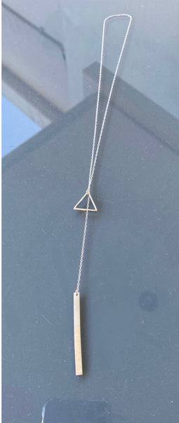 Triangle Lariat necklace silver triangle with rectangle 