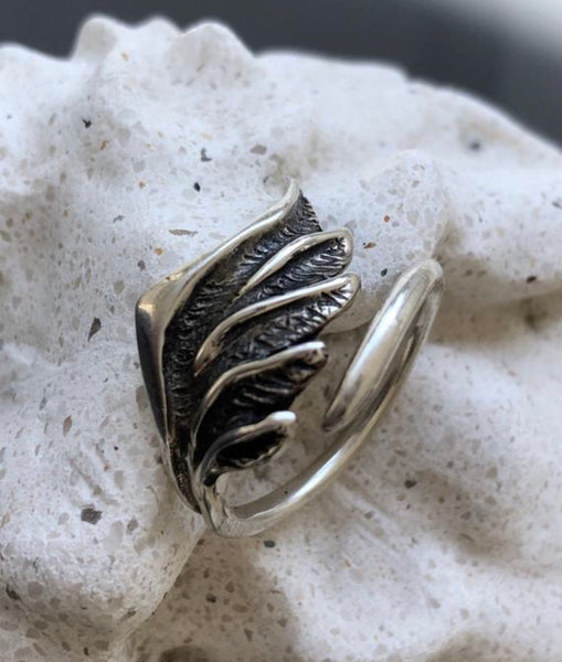 Wing ring silver, angel wing ring 