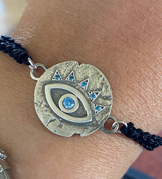 Evil eye bracelet, blue gemstone evil eye bracelet silver 