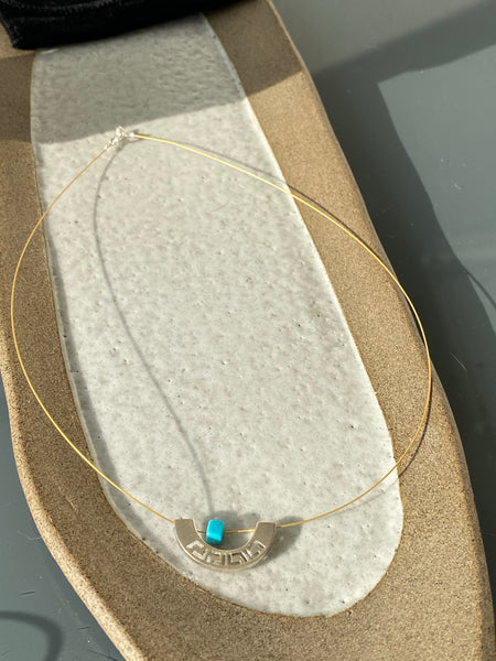 Greek key necklace with turquoise on a stainless steel wire