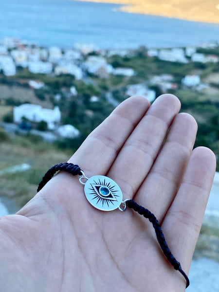 Evil eye bracelet, blue topaz bracelet, evil eye circle bracelet