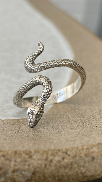 Silver snake ring, snake ring, handmade s shape snake ring, adjustable snake ring 