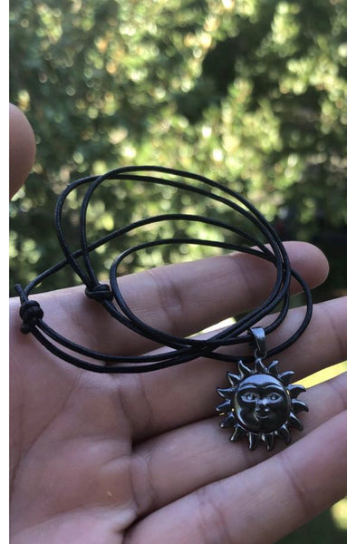 Black sun pendant, sun necklace, sterling silver sun 