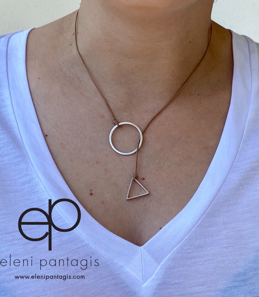 Circle and Triangle Lariat y necklace silver 