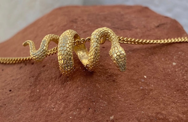 snake necklace gold , Brass snake pendant