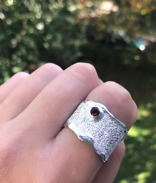 red garnet silver ring, red garnet ring January birthstone ring 