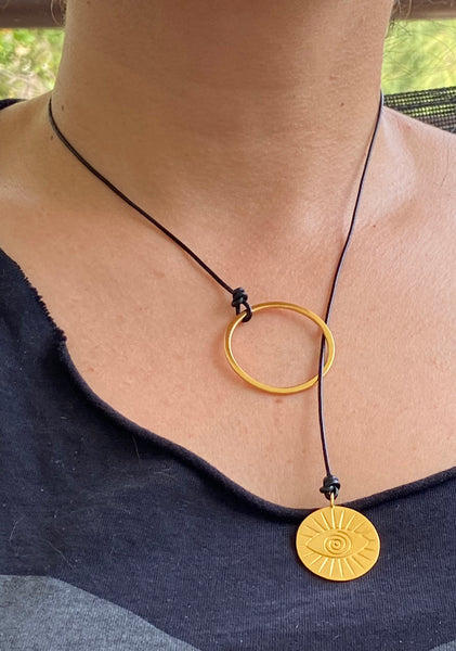 Gold Evil eye Circle lariat necklace women’s fashion necklace