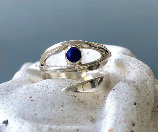 blue lapis silver ring, eye ring, blue stone ring, blue lapis ring 