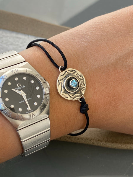 Evil eye bracelet, blue topaz bracelet, evil eye circle bracelet 