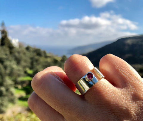 pink tourmaline silver ring adjustable October birthstone ring pink stone ring 
