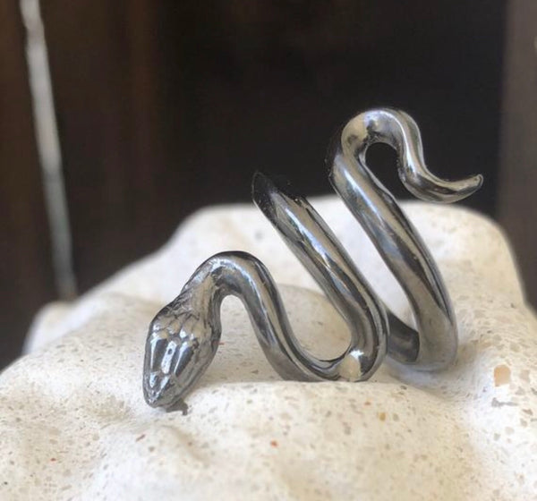 Black snake ring, silver snake ring adjustable snake ring 