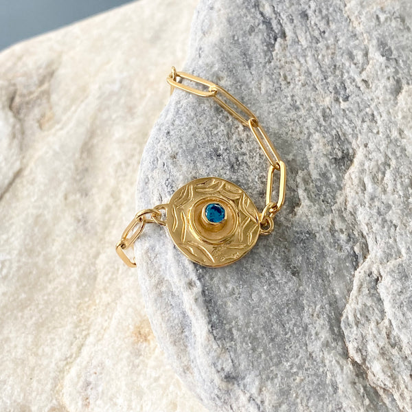 Evil eye bracelet gold handmade paperclip chain