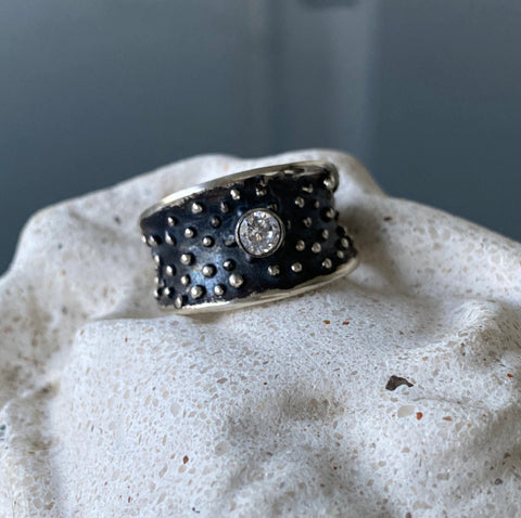 Silver ring gemstone ring, starry night ring