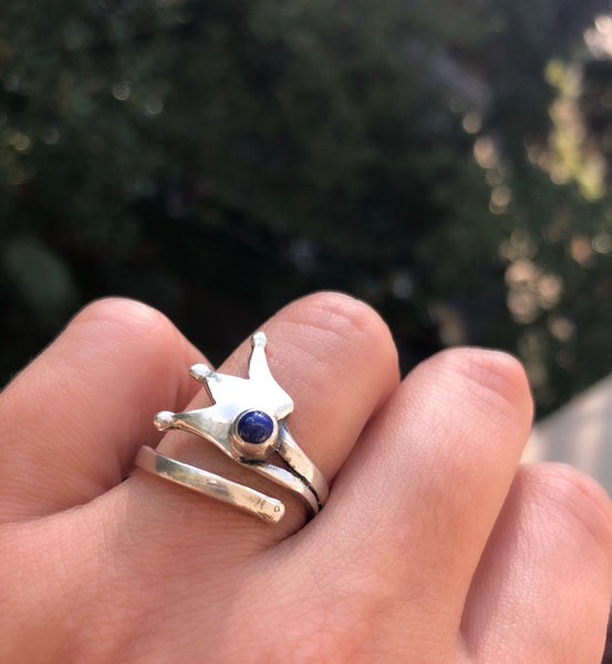 princess crown ring, queen crown ring silver ring, blue lapis ring 