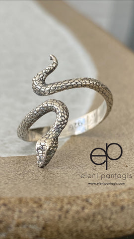 Silver snake ring, snake ring, handmade s shape snake ring, adjustable snake ring 