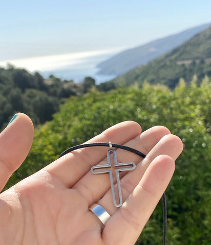 Silver cross necklace, modern silver cross 