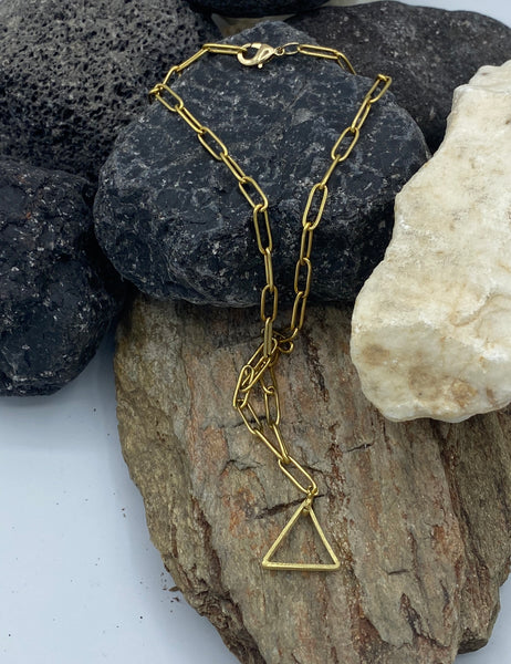 Gold triangle necklace paper clip chain choker gold