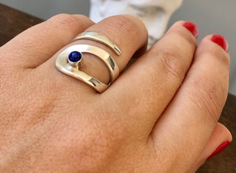 Lapis lazuli ring, adjustable silver ring, blue stone ring 