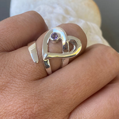 heart ring with amethyst gemstone