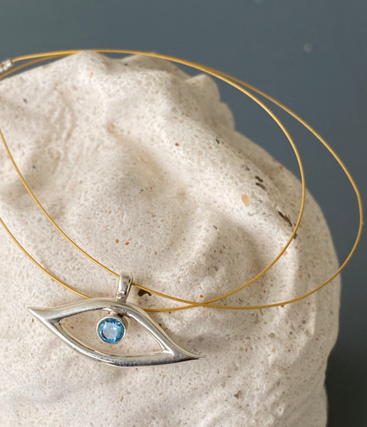 Evil eye necklace, evil eye with blue gemstone jewelry 