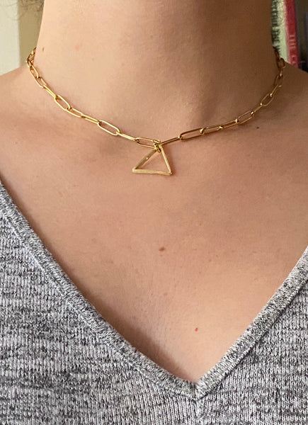 triangle necklace gold paper clip necklace