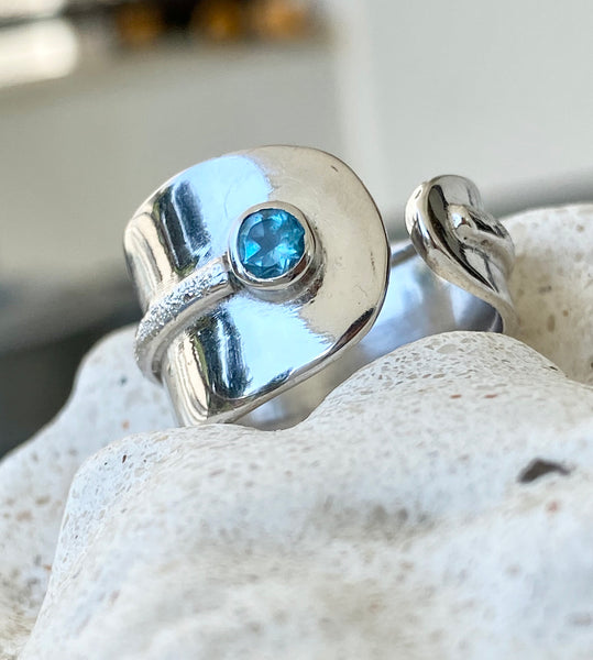 Blue topaz silver ring, adjustable silver ring, blue stone ring Santorini Ring 