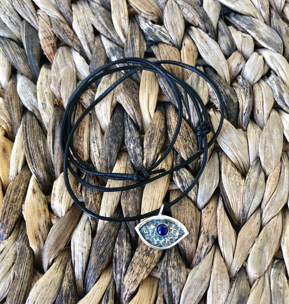 Small evil eye pendant , blue lapis evil eye pendant 