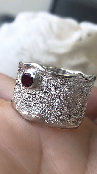 red garnet silver ring, red garnet ring January birthstone ring 