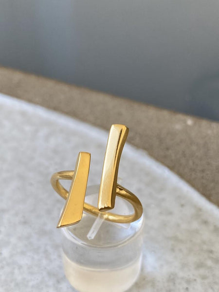 Gold Parallel bar ring, silver adjustable ring