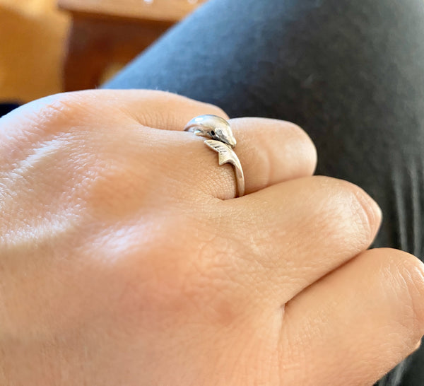 silver dolphin ring, handmade dolphin ring 