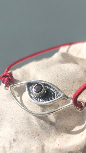 SPECIAL Evil eye bracelet red, red garnet silver bracelet 
