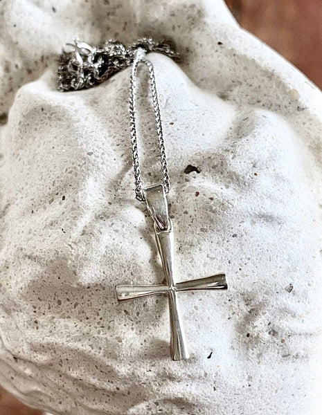 Woman's silver cross, Silver cross necklace, small silver cross, Byzantine silver cross 